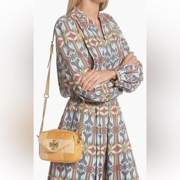 Tory Burch Handbags - Tory Burch Kira Mini Leather Patchwork Camera Bag GOLDEN STRAW MIX